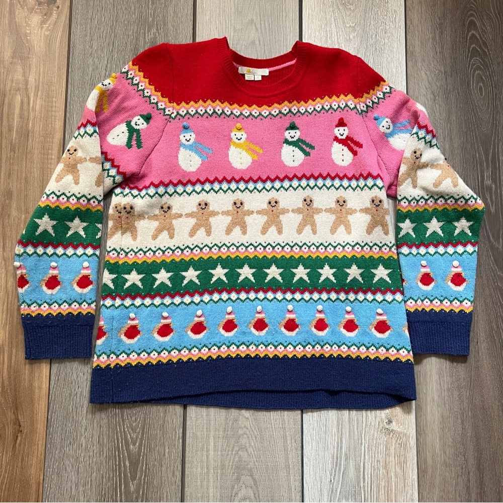 Boden Multicolor Festive Fair Isle Sweater with Snowman and Gingerbread